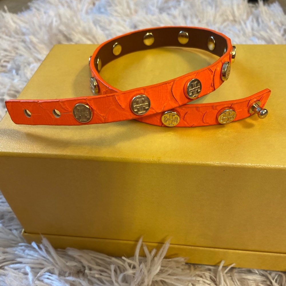 PRELOVED SNAKE ORANGE TORY BURCH BRACELET GOLD HW